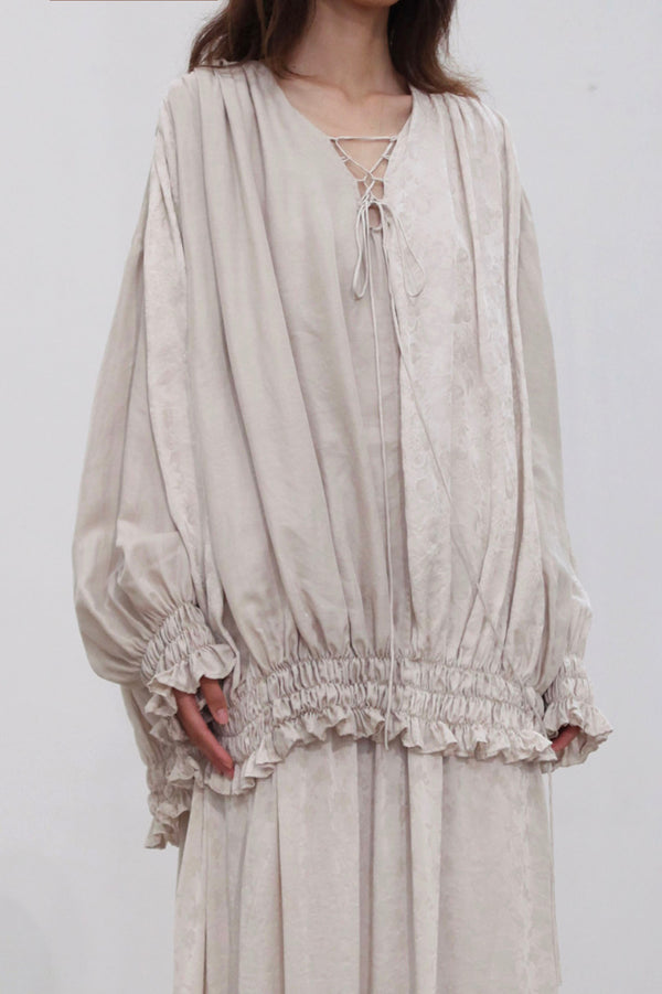 Mutedance 25 autumn and winter V-neck silk dress MD-MD25FW30-beige